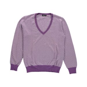 Maglioncino collo a V bianco e viola Drumohr