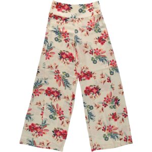 Pantalone largo bianco spacco interno alto tema floreale multicolore Intropia