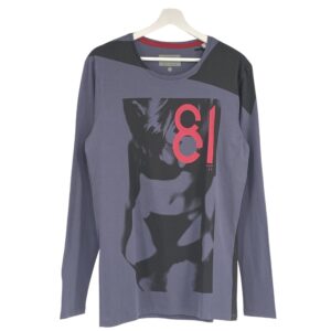 Maglia manica lunga grigia e nera con stampa Guess