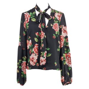 Maglia manica lunga nera tema floreale Guess